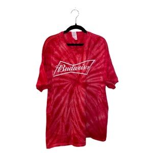 Budweiser Red and White Tie Dye Tee Size Large